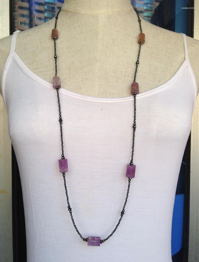 

Pendant Necklaces YA2328 Amethys Crystal Column Bead Hematite Beads Handmade Necklace 38.5inch