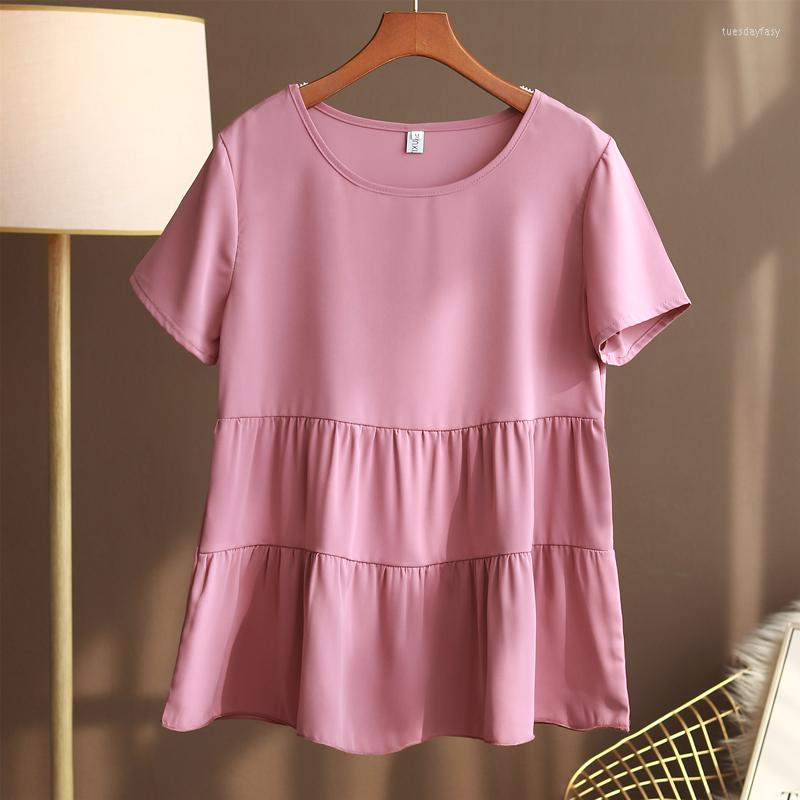 

Women's Blouses Brand Fashion 2023 Summer Short-sleeved Plus Size Chiffon Shirt Round Neck Loose Cover Slim Women's, Green