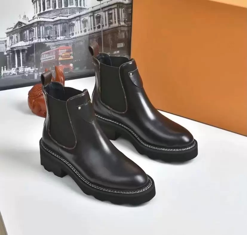 

designers shoes Ankle cowhide Boot Nylon Women Boots Heels Thick bottomed autumn winter muffin short barrel Luxurys Martin footwear size 35-42