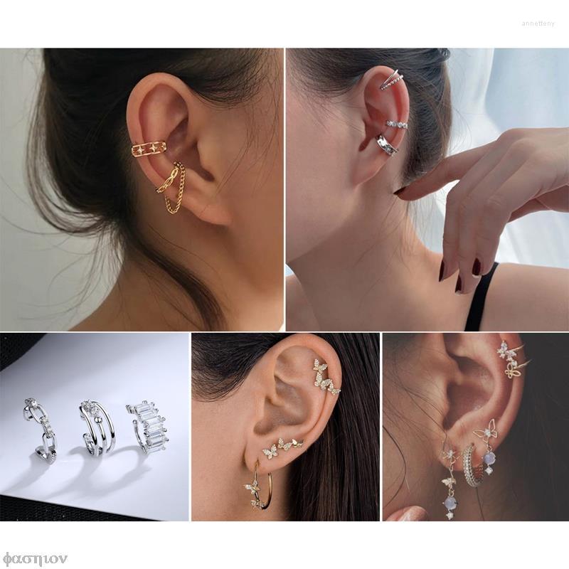 

Backs Earrings Unisex Minimalist Fake Piercing Earbone Ear Cuff Jewelry Gifts Rock Vintage Zircon Star Chain Tassel Clip For Women