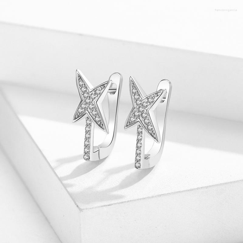 

Hoop Earrings CHE143 Jewelry Brincos Silver 925 Sterling Women Fine Genuine Four-Pointed Star Classic High Quality Earings