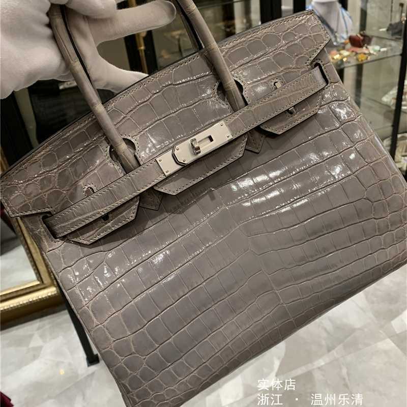 

Luxury Bag Birkin Special price Nile crocodile shiny crocodile leather handbag BK 30cm gray dove gray silver buckle with logo, Physical shooting;special price at a lo