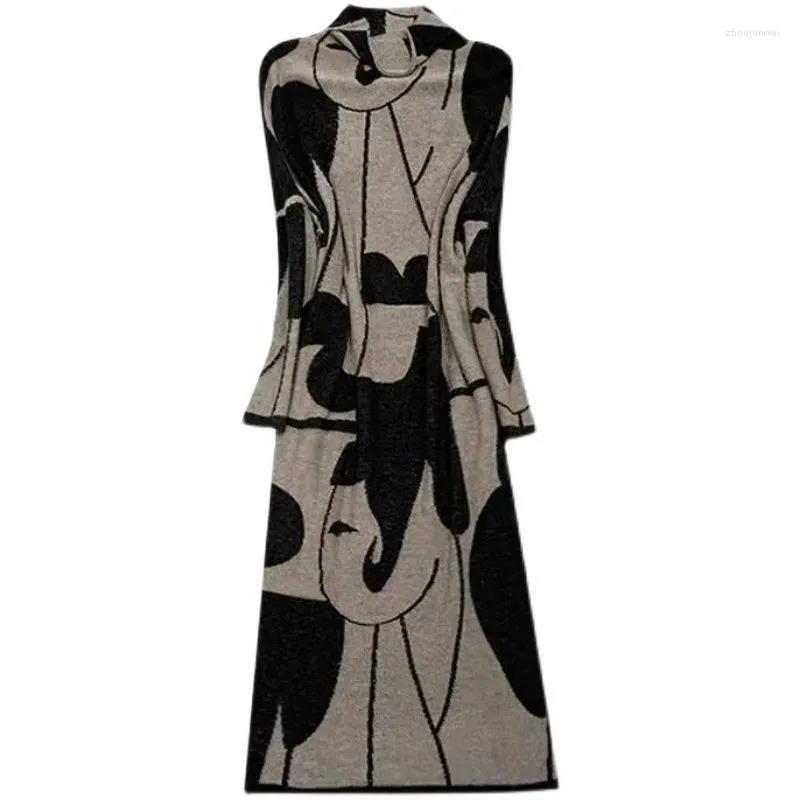 

Party Dresses 2023 Autumn Winter Sweater Pullover Loose Fashion Elegant Knitted Dress Tops High Neck Long Sleeve Mid-Long Vestidos Female, Black