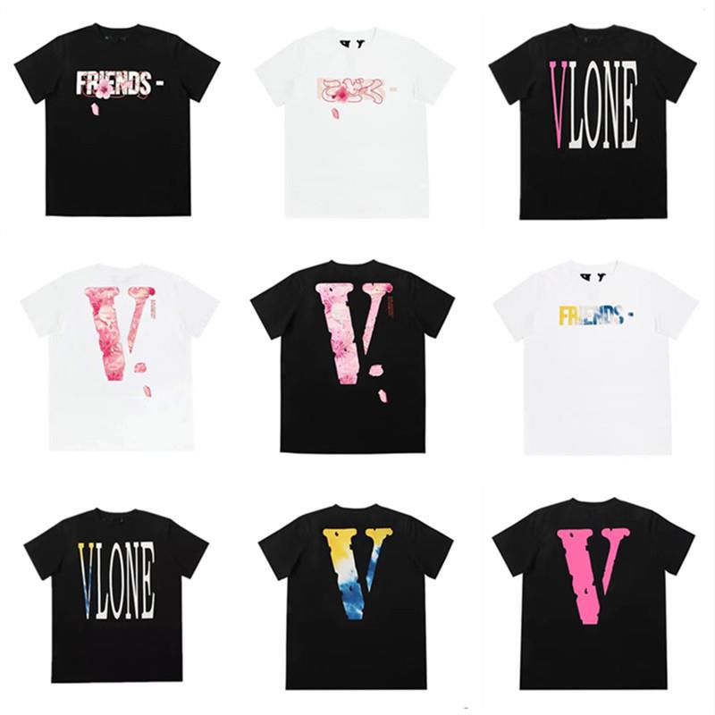 

VLONE Brand Classic Mens Women T-Shirt Mens Summer Casual Loose Harajuku style Big V Friend Pink Print Short Sleeve Cotton Couple T-Shirt Street Hip Hop Sport Tees S-XL