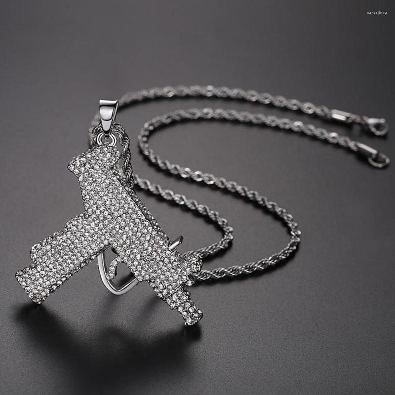 

Pendant Necklaces Hip Hop Micro Pave Cubic Zirconia Bling Iced Out Gun Pendants Necklace For Men Rapper Jewelry Silver Color Drop