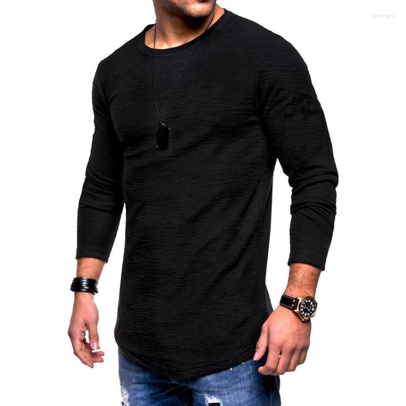

Men' T Shirts Man Skinny Streetweaer Tops Tee Stylish Thick Shirt Long Sleeve Swag Curve Hem Solid T-Shirt Slim Fashion Casual Tshirt, Black