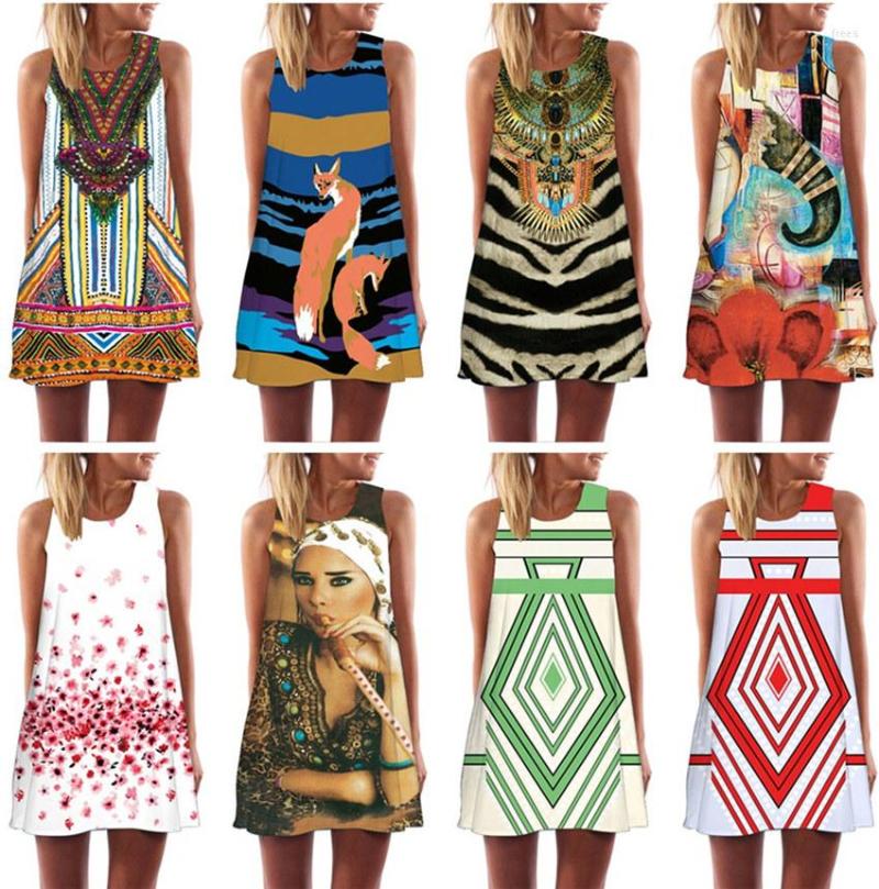 

Casual Dresses Summer Tank Dress Women Sleeveless Mini Ladies O-Neck Fit Robe Femme Rose Printed White Vestido De Festa LYQ16-51, Lyq03