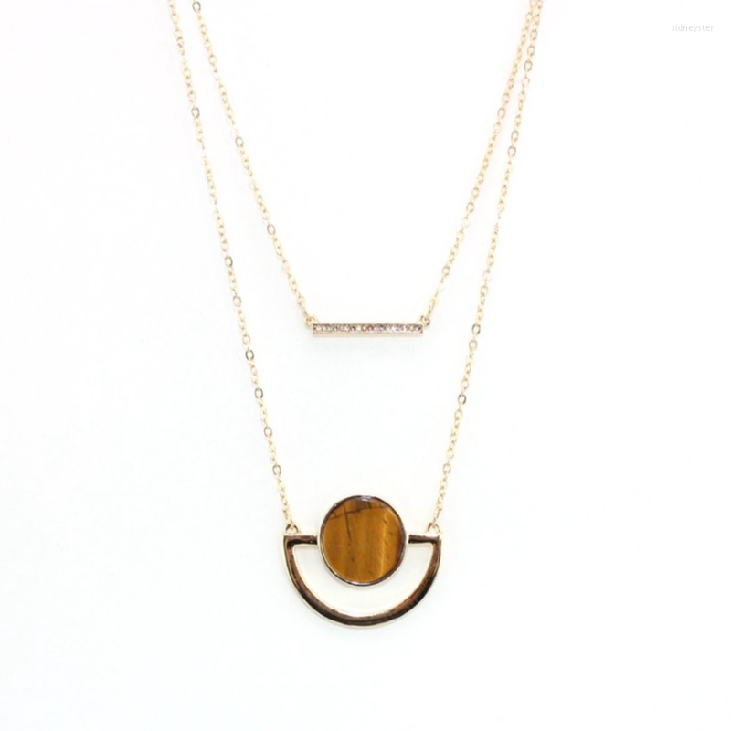 

Pendant Necklaces FYJS Unique Light Yellow Gold Color Alloy Round Tiger Eye Stone Layer Link Chain Necklace Malachite Jewelry
