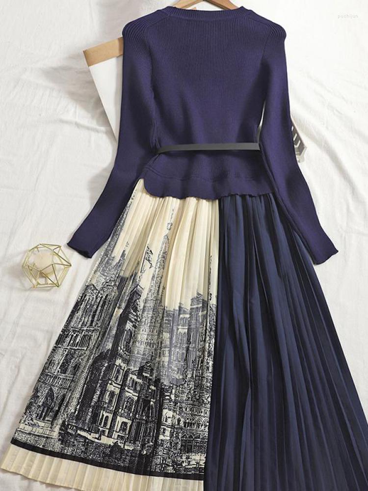 

Casual Dresses Party Black O Neck Knitted Dress For Women 2023 Autumn Slim Fit High Waist Long Sleeve Office Stitched Pleated A-line