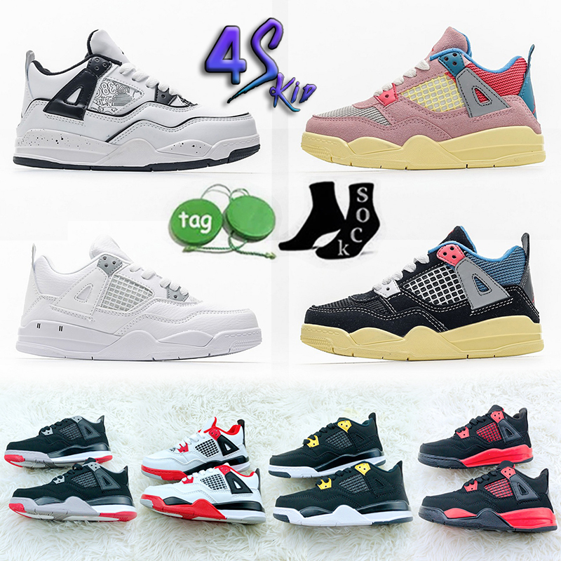 

kids Jumpman Basketball Shoe 4s Military Black Blank Canvas University Blue White Cement Black Cat Mens Trainer Outdoor Sports kids Sneakers 26-37, 10