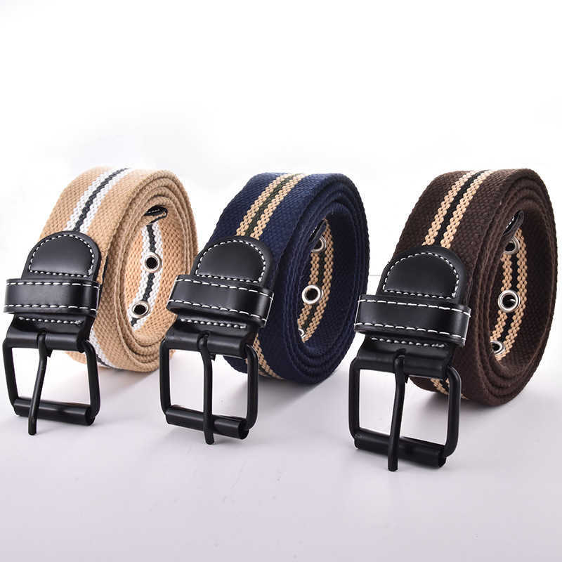 

Waist Chain Belts Buckles Men's Women's Pin buckle canvas belt male and female students Korean version versatile simple casual jeans with overalls cloth belt military, Black
