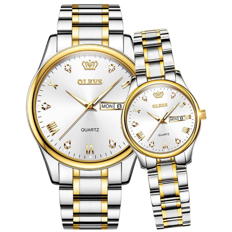 

Wristwatches Couple Watches 2023 Fashion Lover's Simple Watch Gifts Men Women Clock Stainless Steel Pair, Gold