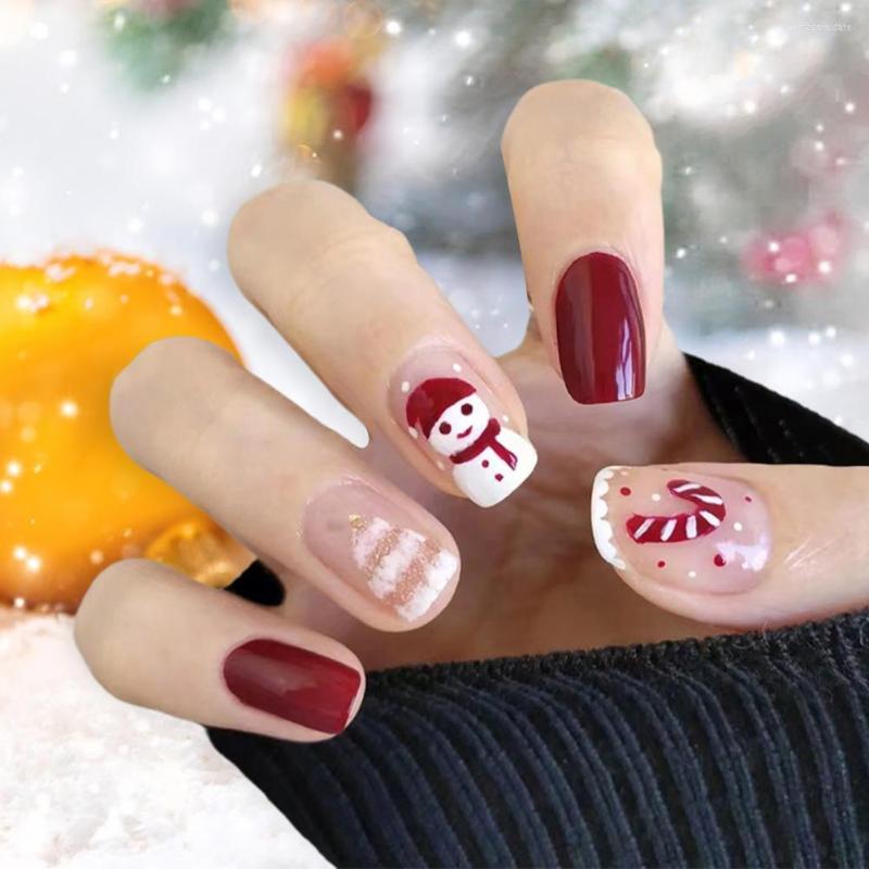 

False Nails 1 Set Useful Artificial Manicure Accessories Sticker Festive Christmas Snowman Cute Nail Decoration, Red