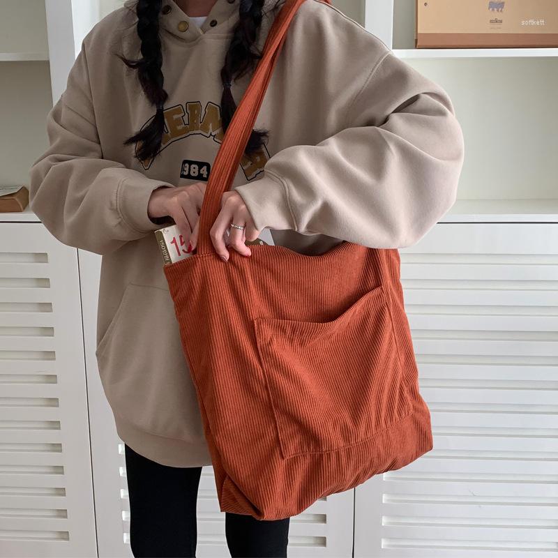 

Evening Bags Large Capacity Corduroy Canvas Bag For Women 2023 Eco Cloth Purse Students Book Shoulder Cotton Shopping Travel Handbags, Orange