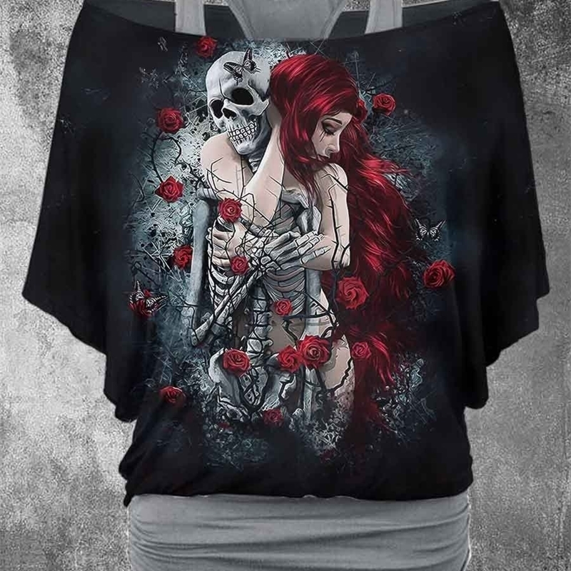

Women's TShirt Vintage Punk Skull Two Piece Top 230311, Black