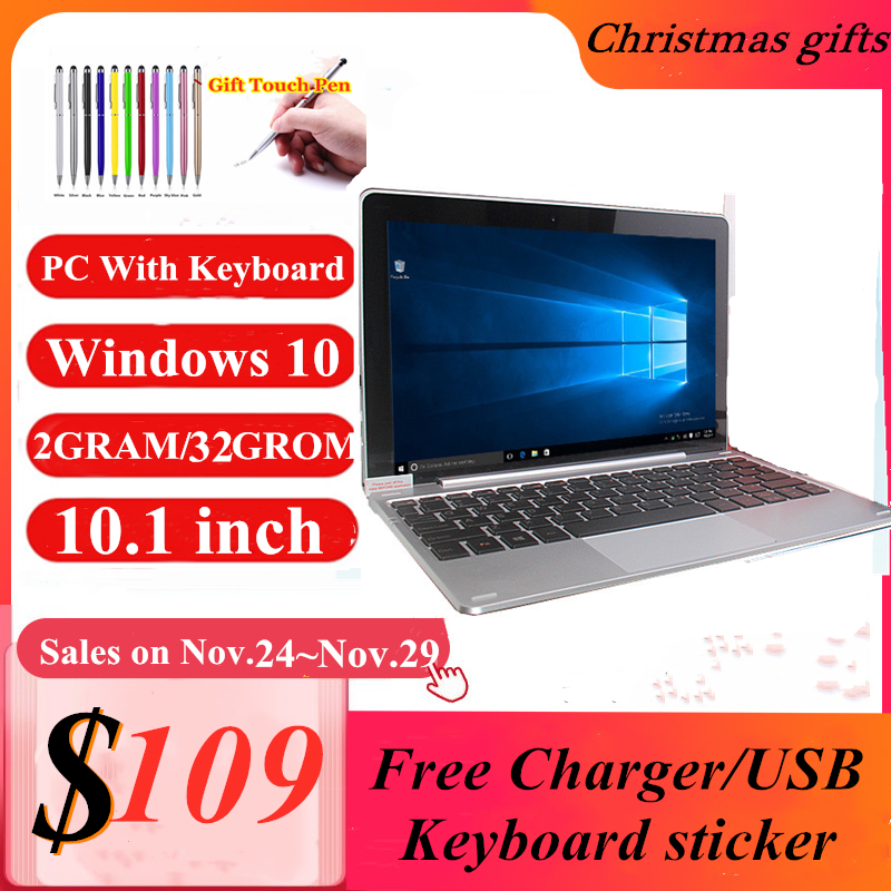 

New Arrival 10.1 INCH 2GB DDR 32G 10A Windows 10 Tablet with Keyboard Dual Camera Quad Core 1280 x 800 IPS Screen WIFI, Black