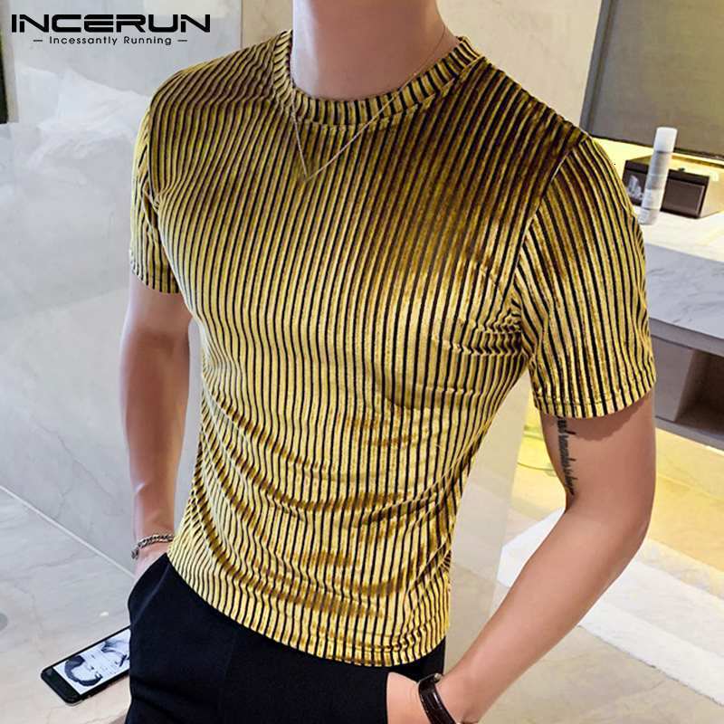 

Men's T-Shirts Men Casual T Shirt Velour Round Neck Short Sleeve Solid Color Streetwear Men Clothing Pleated Fashion Camisetas 3XL INCERUN 230313, Red