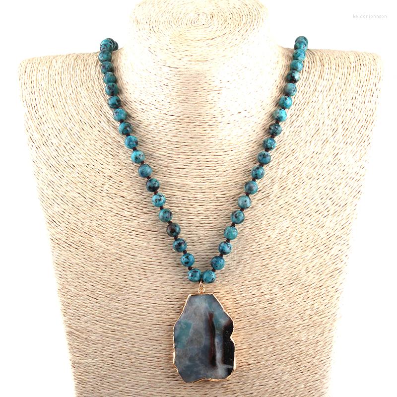 

Pendant Necklaces Fashion Bohemian Tribal Jewelry Semi Precious Stones Long Knotted Women Ethnic