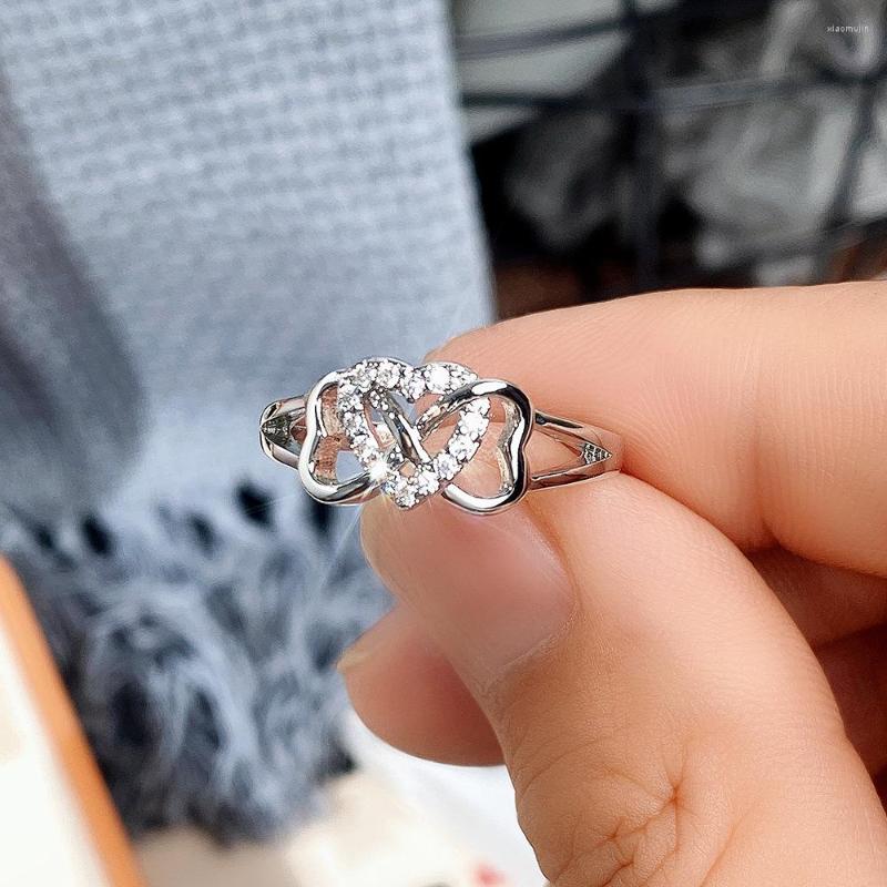 

Cluster Rings Lovely Female Silver Color 8 Shaped Infinity Zircon Heart Wedding For Women Jewelry Anillos Mujer