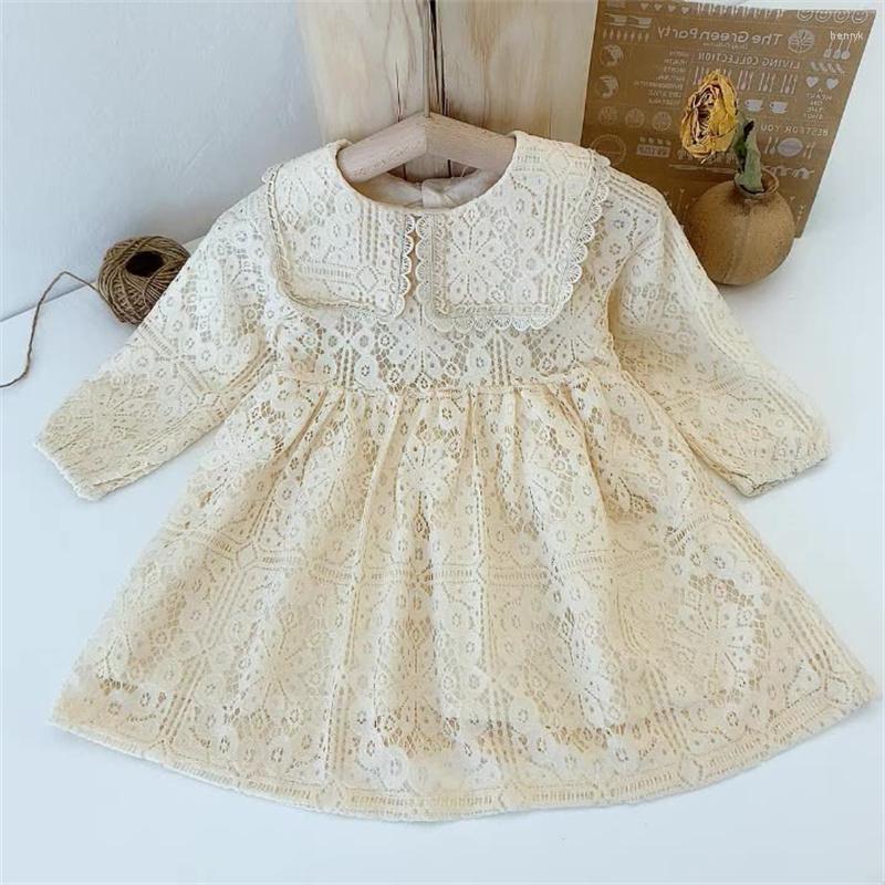 

Girl Dresses Sweet Infant Baby Girls Floral Lace Embroidery Dress Long Sleeve Princess Party Tulle Tutu For Toddlers Vestidos Xmas, Beige