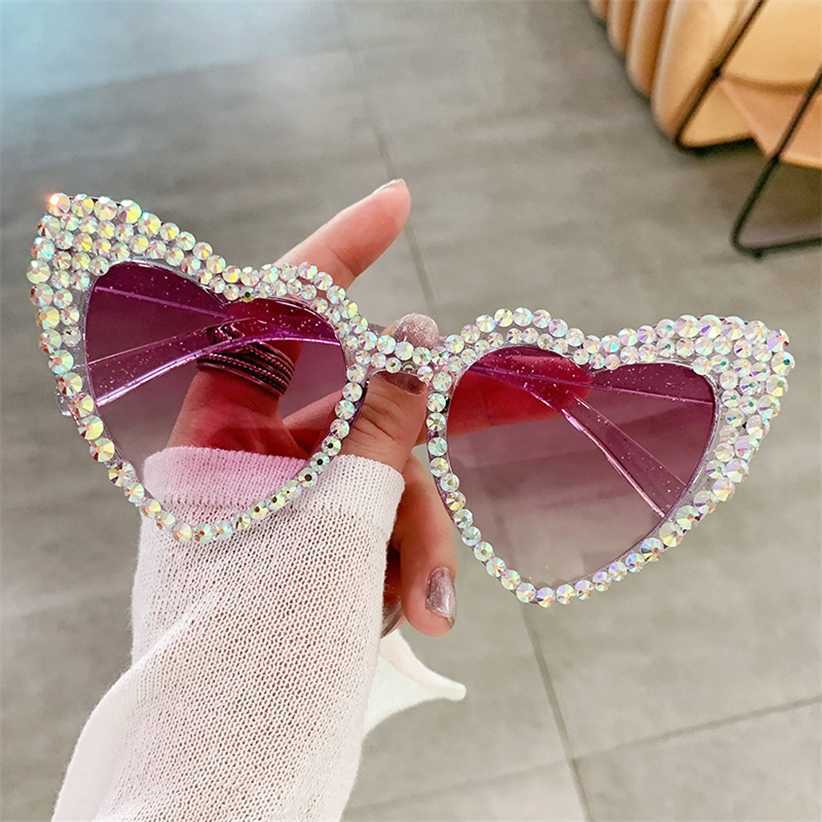 

Sunglasses 2023 new prom diamond lovely cat's eye heart sunglasses