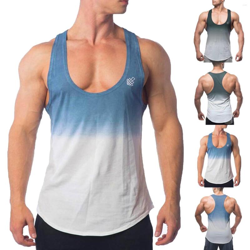 

Men's Tank Tops Men Top Gradient Color Vest Summer Casual Sport Sleeveless Shirt Bodybuilding Man Gym Workout Clothing Ropa Hombre, Black