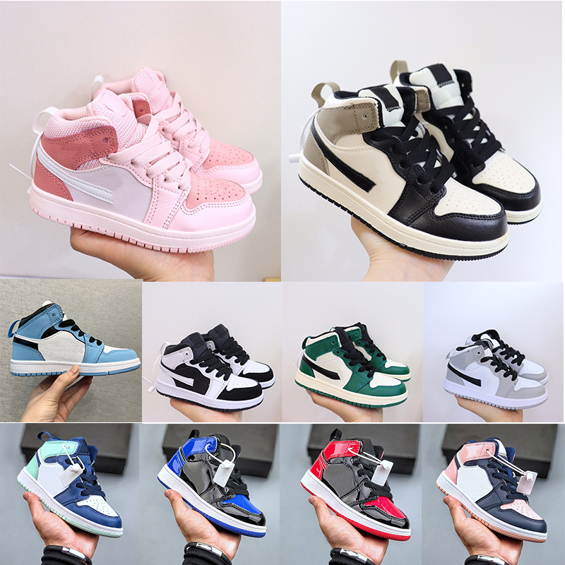 

Authentic Kids Jumpman 1 Basketball Shoes 1s Youth Toddlers Infants Boys Girls Children Trainers Digital Pink Dark Mocha University Blue Bred Patent Baby Sneakers, 10