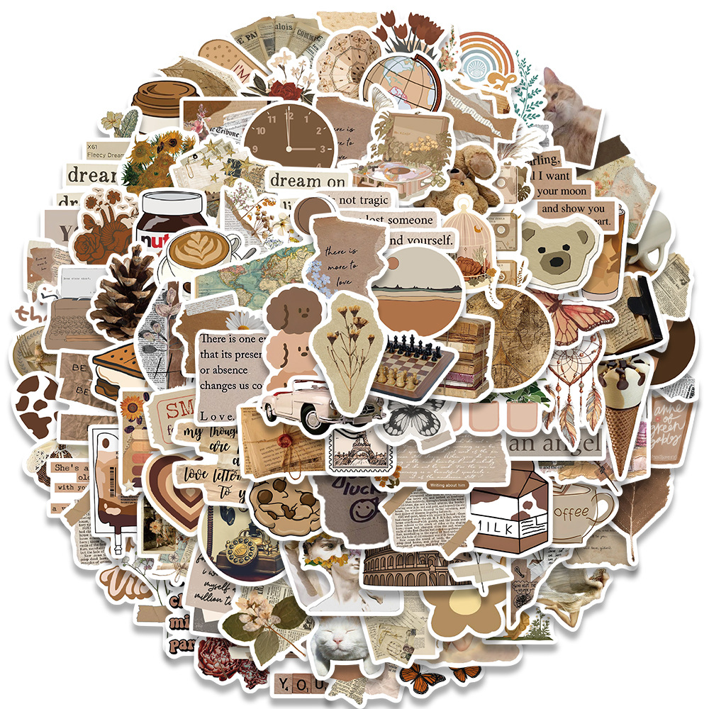 

112PCS Retro Brown Aesthetics Graffiti Stickers For Skateboard Car Baby Pencil Case Diary Phone Laptop Planner Decoration Book Album Kids Toys DIY Decals, Multi colors
