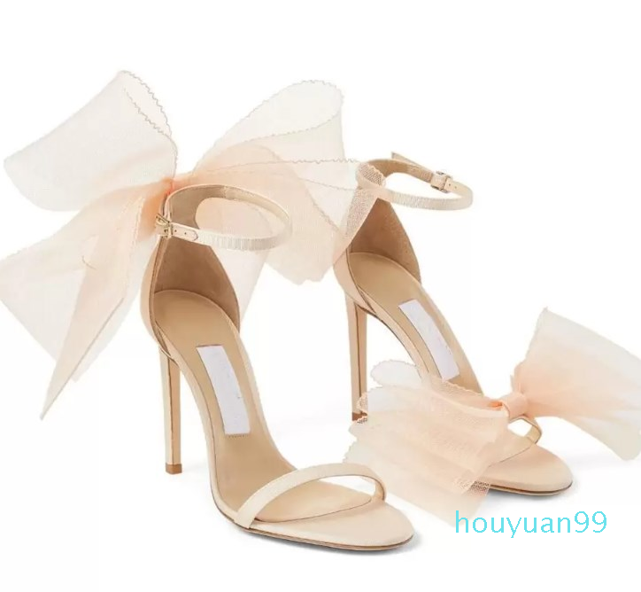 

Designer Women Aveline Sandals Shoes Pointed Toe Slingback Pump Mesh Embroidery Two-tone Flat Bow Lady High Heels Party Wedding Bridals