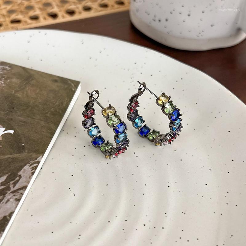 

Hoop Earrings Minar INS Fashion Bling CZ Cubic Zirconia Big Circle For Women Black Plated Copper Earring Party Casual Jewelry