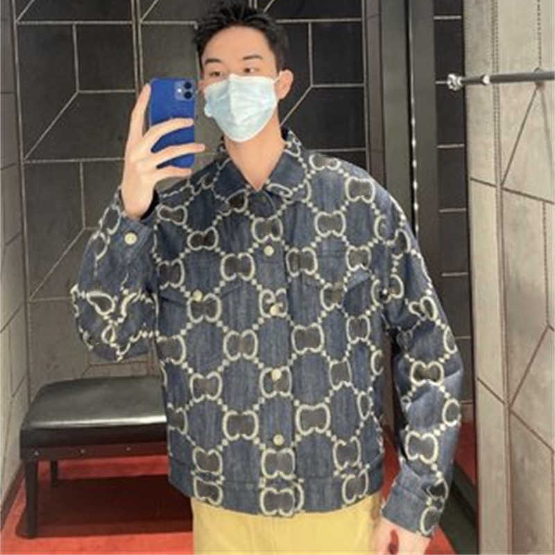 

autumn mens jacket designer denim jacket fashion jacquard denims coat men women lapel cardigan coats, Picture color