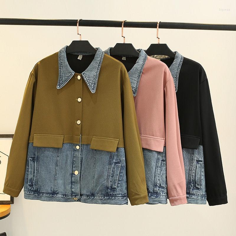 

Women's Jackets Outerwear Women's Large Size 2023 Spring And Autumn Fashion Denim Splice Casual Jacket Top Single Breasted Mujer, Black