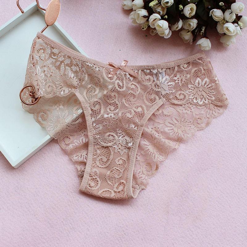 

Women' Panties 1PC Hollow Lace Ruffle Bow Women' Sexy Thin Strap Thong Fashion Low Waist Underpants Female Comfortable Underwear, Wh
