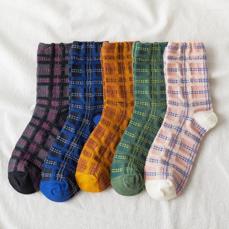 

Women Socks Yishine 10 Pairs Retro Plaids Pattern Fashion Casual Cotton Girls Middle For Daily Dress, Multi