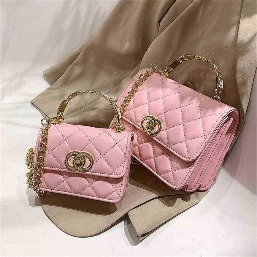 

handbag 2023 Fashion women's bag leather quality Handbag summer small style Lingge chain women's Korean version temperament Portable Shoulder Messenger Bag, Pink7