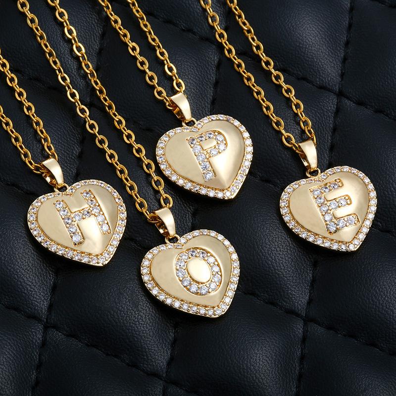 

Pendant Necklaces Initial Letter Necklace Women 2023 Vintage Fashion Pave CZ Heart Stainless Steel Chain For Jewelry GiftPendant