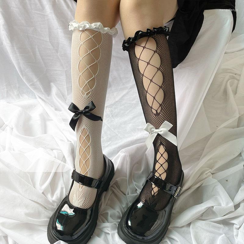 

Women Socks Sexy Knee High Lace Bow Tie Bandage Mesh Stockings Cute College Style Girls Lolita Student Black Gothic Long, 12