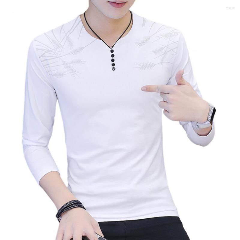 

Men's T Shirts Male Pullover Slim Fit Korean Style Daily Wear Buttons Neckline Anti Pilling T-shirt Men Base Top For Home, Black