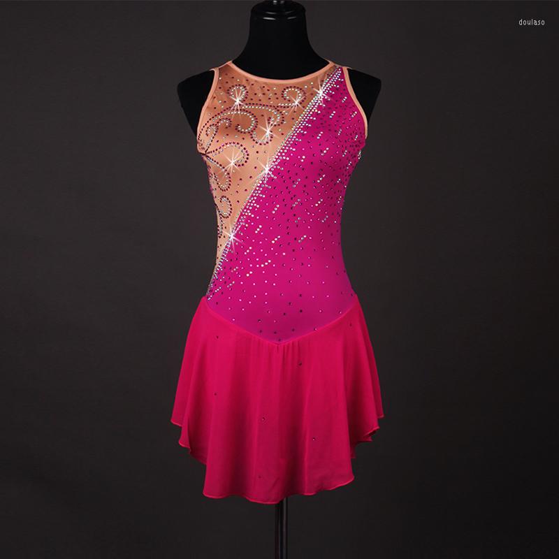 

Stage Wear Ice Skating Competition Dress Lyrical Dance Crystal Rhinestone Ballerina Gymnastic Costume Red B026, Picture shown