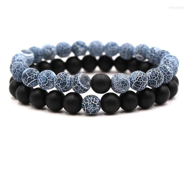 

Charm Bracelets 2Pcs/Set Chakra Beaded Bracelet 8MM Natural Stone Couple MoonStone Lovers For Women Men Jewelry