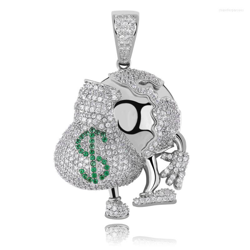 

Pendant Necklaces Fashion Cartoon Earthman With Purse & Necklace Iced Out Cubic Zircon Bling Mens Hip Hop Jewelry Gifrs