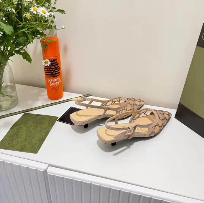 

Womens Pointed Luxury Sandals Hardware Buckle Design High Heels Rhinestone mesh designer GGity shoes multifunction Beach Banquet Party shoes, Grey