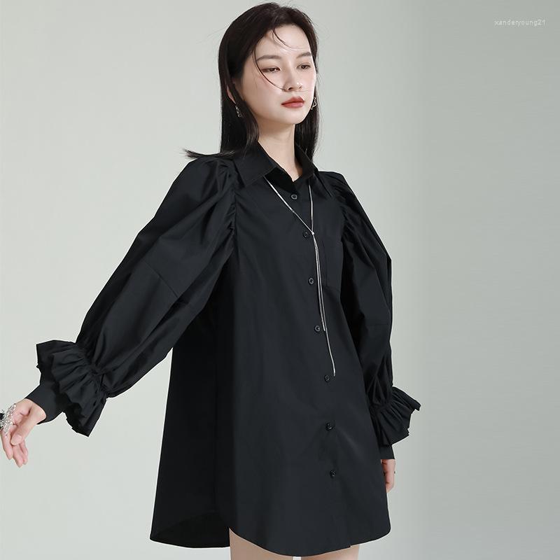 

Women's Blouses SuperAen 2023 Lantern Sleeve Shirt For Women Heavy Industry Loose White Black Shirts Tops