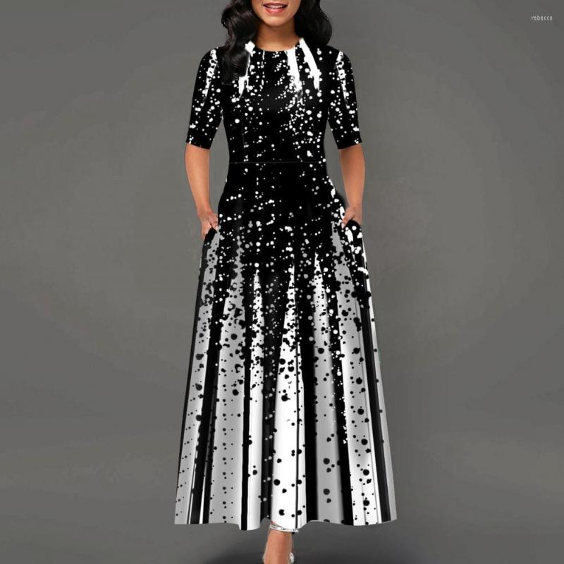 

Casual Dresses Large Hem Women Accessory Half Sleeve Print Dress For Party, Black