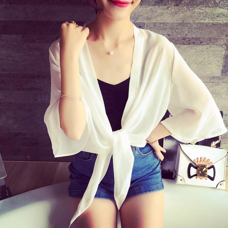 

Women's Blouses & Shirts Womenv Short Chiffon Shawl Wraps For Women Summer Beach Sun UV Protection Cloth Lady Blouse Bolero Flapper Elegant, White