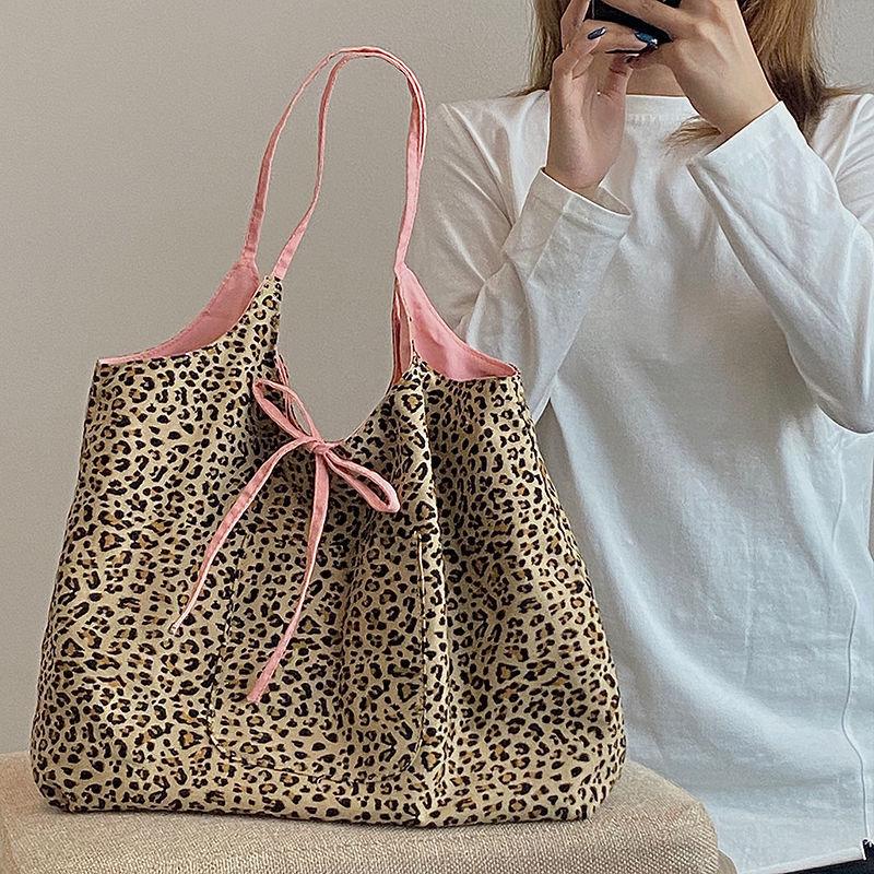 

Evening Bags Contrast Color Women Casual Tote Handbags Large Capacity Ladies Canvas Shopping Retro Leopard Pattern Female Shoulder BagsEveni