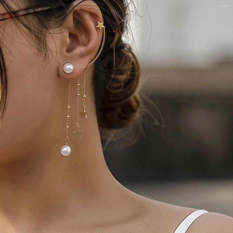 

Backs Earrings Fashion Gold Dainty Stars Ear Cuff For Women 2023 Elegant Pearl Delicate Long Chain Tassel Earcuff Jewelry Sellers