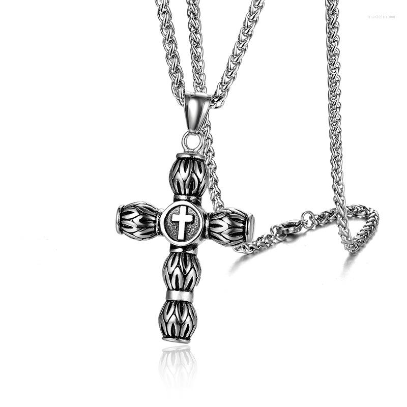 

Pendant Necklaces Retro Vintage Men's Necklace Cylindrical Bamboo Cross God Christian Religious Male Jewelry Stainless Steel 24Inch