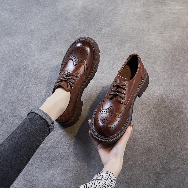 

Dress Shoes Small Leather Women's Spring And Autumn 2023 Thick Bottom Lace Up Block Oxford Single, Black