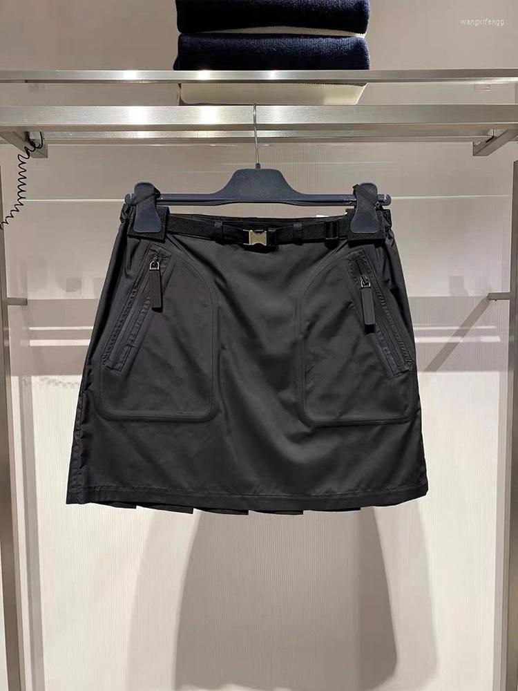 

Skirts Good Quality 2023 Summer Women Black Versatile Simple Pocket Skirt Slim Pleated A-line